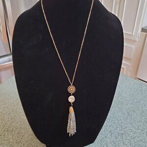Gold Tone Long Necklace with Tassel